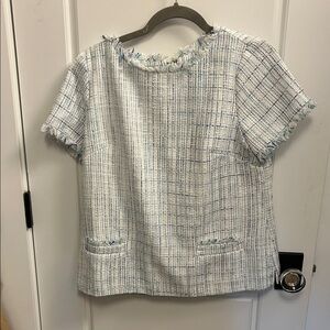 Sail to Sable White and Light Blue Tweed Short Sleeve Top